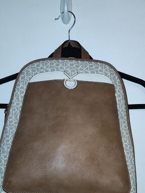 Calvin Klein Tan and Cream Logo-Trim Backpack